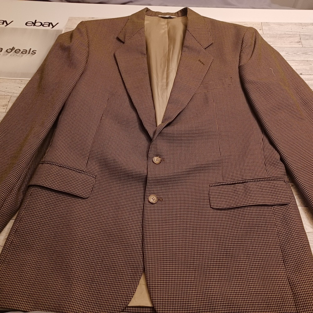 J.‎ Riggings Blazer Mens 44L Brown Houndstooth Check Two Buttons Single Breasted